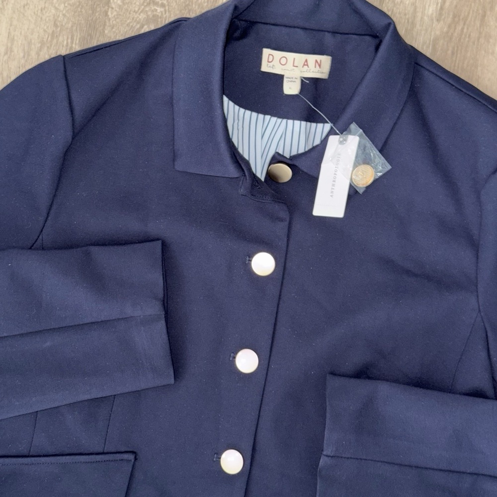 NEW Anthropologie DOLAN Ponte Military Blazer Women's XL Navy Blue Gold Buttons